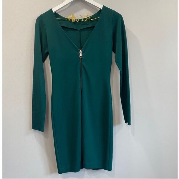 Amanda Uprichard Emerald Green Back Zipped Long Sleeve Bodycon Dress - Picture 4 of 8